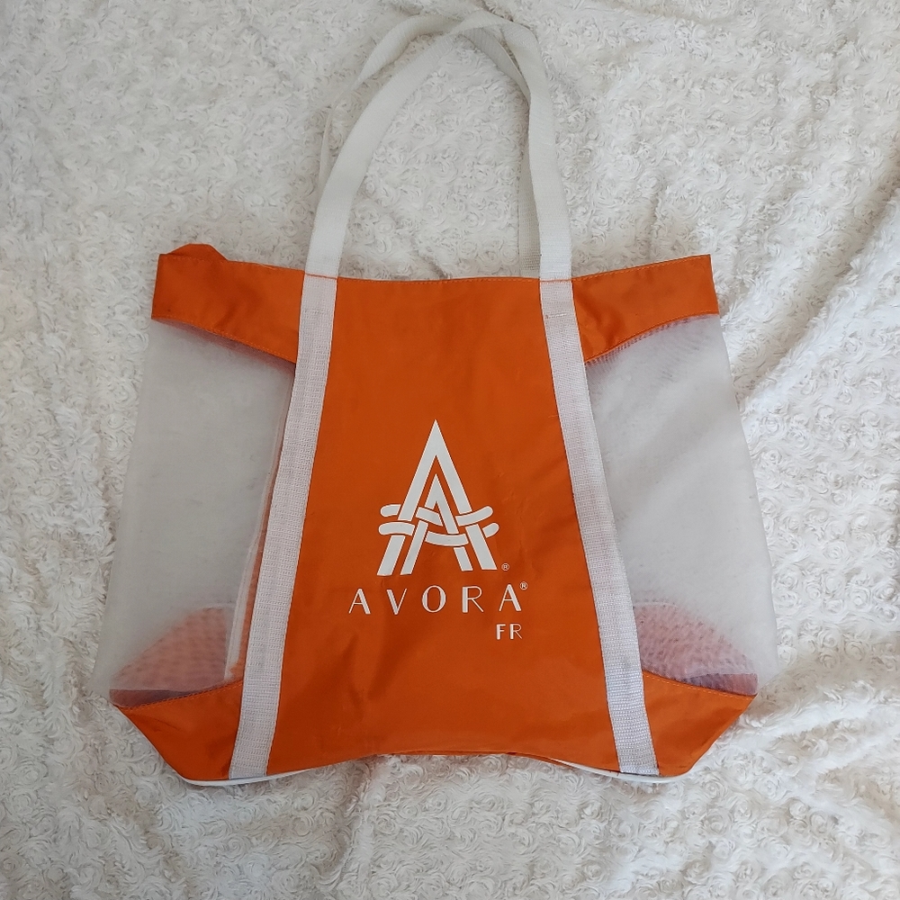 Nylon Mesh Beach Bag Tote Orange & White utility Vacation Gym Picnic Outdoor